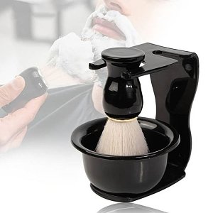  Black Shaving Brush Set with Stand & Bowl