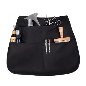 Professional Black Hairdressing Waist Apron with 5 Pockets for Tools & Accessories