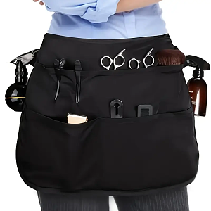 Professional Black Hairdressing Waist Apron with 5 Pockets for Tools & Accessories