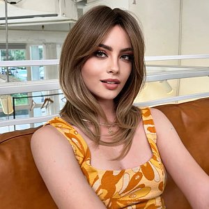 Synthetic Blonde Ombre Straight Long Bob Wig with Bangs