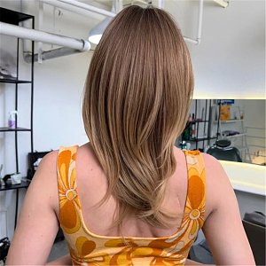 Synthetic Blonde Ombre Straight Long Bob Wig with Bangs