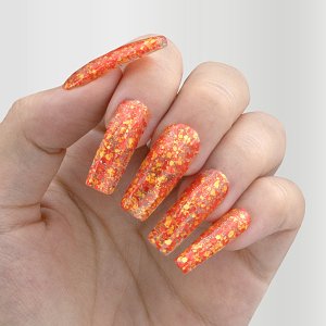 Gel Nail Polish No 081 Red & Gold Sequin Flakes 10ml - Christian Artesio