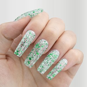 Gel Nail Polish No 084 White Green Sequin Flakes 10ml - Christian Artesio