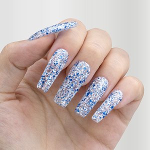 Gel Nail Polish No 085 White Blue Sequin Flakes 10ml - Christian Artesio