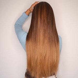 Perucke Synthetisch Braun Ombre Lang Glatt