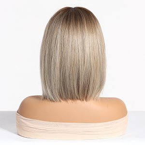Synthetic Blonde Ombre Straight Bob Wig with Bangs