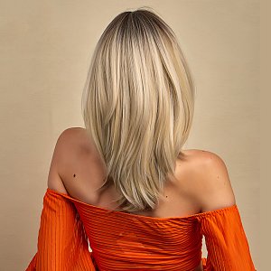 Synthetic Blonde Ombre Long Straight Bob Wig with Bangs