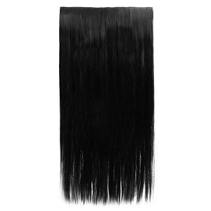 Hair Weft with Clip 60cm, 185g, HD Fiber Black #12