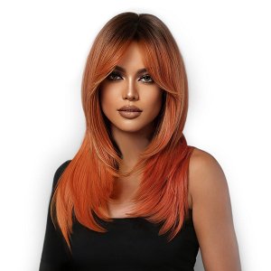 Synthetische Perucke Rot Ombre Lang mit Fransen