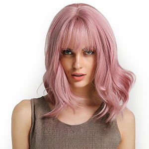 Synthetic Hair Wig Pink Square Long Curly with Fringe