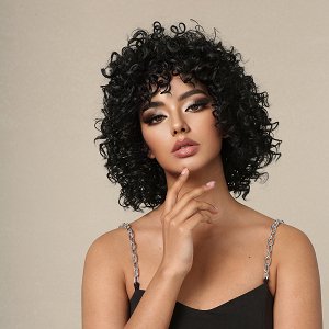 Synthetic Hair Wig Black Curly Short