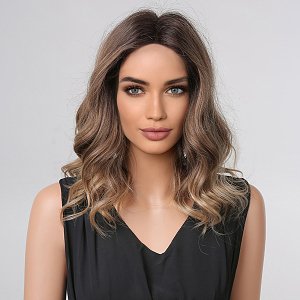 Synthetic Hair Wig Brown Ombre Long Wave