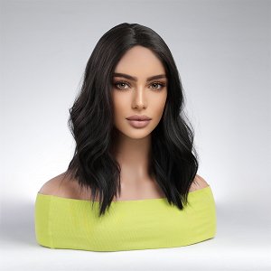 Synthetic Hair Wig Black Short Wave