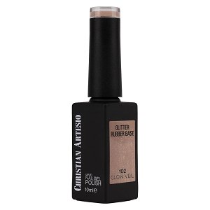 Nail Gel Polish Rubber Base Glow Veil No 102 Nude Glitter 10ml