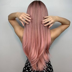 Synthetic Hair Wig Pink Long Straight