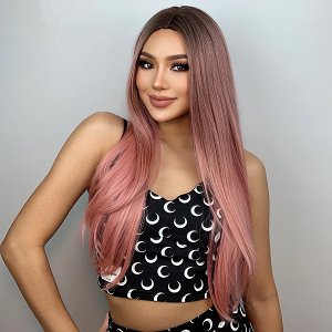 Synthetic Hair Wig Pink Long Straight