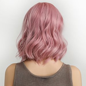 Synthetic Hair Wig Pink Square Long Curly with Fringe