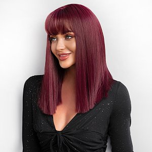 Synthetic Hair Wig Red Frame Long with Fringe
