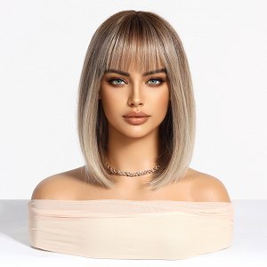 Synthetic Blonde Ombre Straight Bob Wig with Bangs