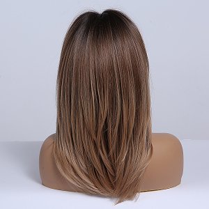 Synthetic Blonde Ombre Straight Long Bob Wig with Bangs