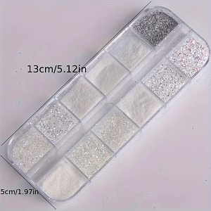 12pcs White Nail Glitter Powder Set – Iridescent & Matte Dust for Sugar Nails, Babyboomer & Bridal Manicure Designs