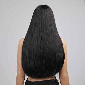 Synthetic Hair Wig Black Long with Fringe