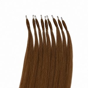 Nano Ring Hair Extensions Natural Hair #4 Light Brown 50cm 10pcs