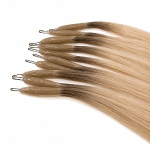 Nano Ring Hair Extensions Natural Hair #SB Blonde Ombre 50cm 10pcs