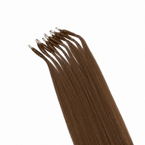 Nano Ring Hair Extensions Natural Hair #4 Light Brown 50cm 10pcs
