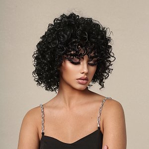Synthetic Hair Wig Black Curly Short