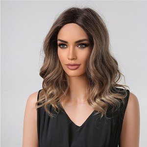 Synthetic Hair Wig Brown Ombre Long Wave