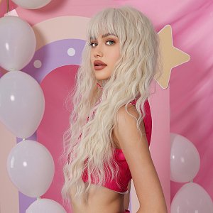 Synthetic Hair Wig Blonde Long Wave with Fringe