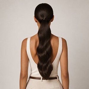 Pferdeschwanz Glatt Echthaar 60cm 100g Dunkelbraun #1B