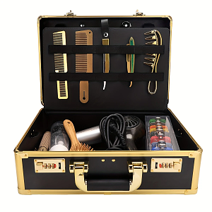 Professional Aluminum Barber Case for Hairdressing - Black-Gold
