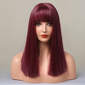 Synthetic Hair Wig Red Frame Long with Fringe
