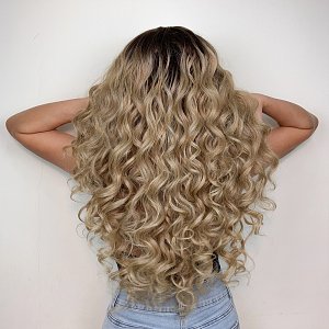 Perucke Synthetisch Blond Ombre Lang Wellig