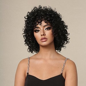 Synthetic Hair Wig Black Curly Short