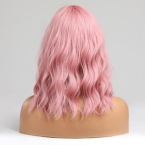 Synthetic Hair Wig Pink Square Long Curly with Fringe