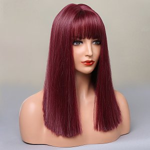 Synthetic Hair Wig Red Frame Long with Fringe