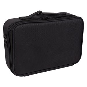 Professional Black Makeup Storage Bag with Adjustable Dividers & Shoulder Strap
