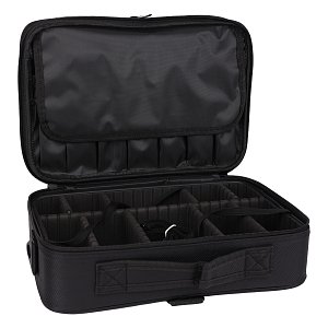 Professional Black Makeup Storage Bag with Adjustable Dividers & Shoulder Strap