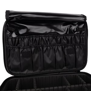 Professional Black Makeup Storage Bag with Adjustable Dividers & Shoulder Strap