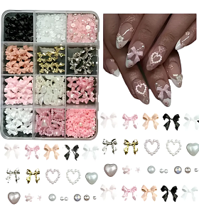3D Nail Charms Kit with Pearls & Bows