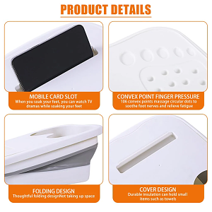 Foldable Foot Spa Basin with Lid & Mobile Phone Holder 40x32x17cm