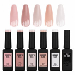 Ημιμόνιμα Rubber Base Milky Collection – Σετ 5τμχ + Δώρο Top No Wipe