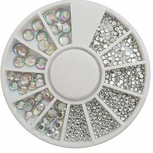 White Iridescent Silver Rhinestones Nail Art Wheel Set