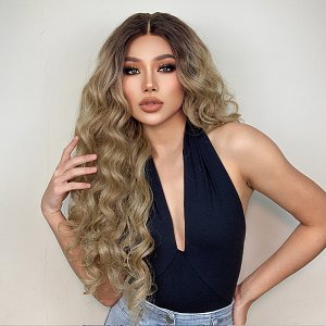 Perucke Synthetisch Blond Ombre Lang Wellig