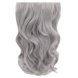 Hair Weft Synthetic HD Wavy with Clip 55cm 185g Silver Gray #60T