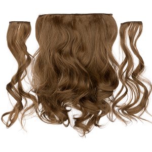 Hair Weft Synthetic HD Wavy with Clip 3 Pieces 45cm 185g Golden Brown #6