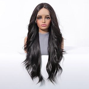 Synthetic Lace Front Wig 13x6 Dark Brown Long Wavy– Natural Look & High Comfort